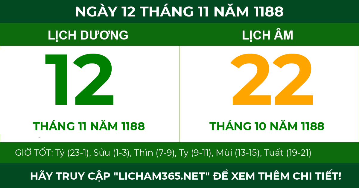 lịch âm ngày 12 tháng 11 năm 1188