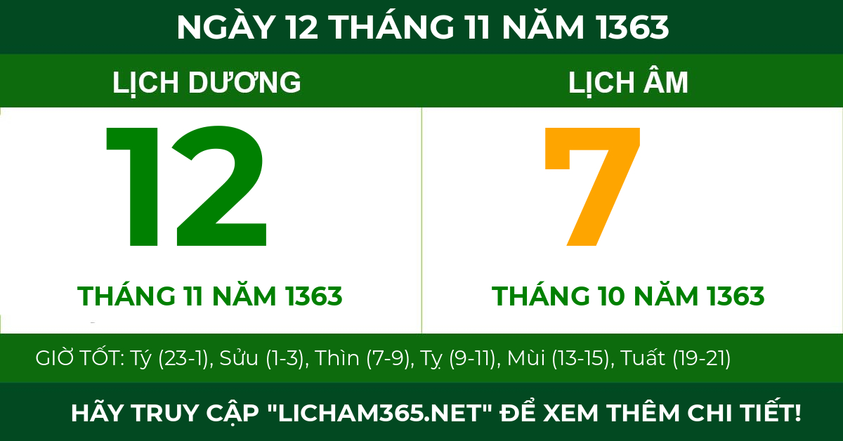 lịch âm ngày 12 tháng 11 năm 1363