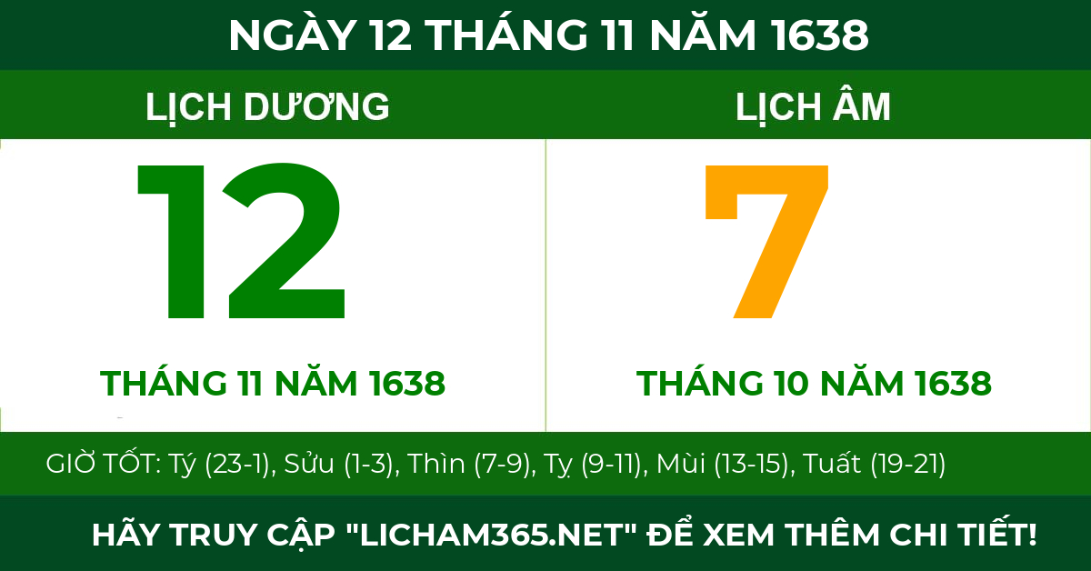 lịch âm ngày 12 tháng 11 năm 1638