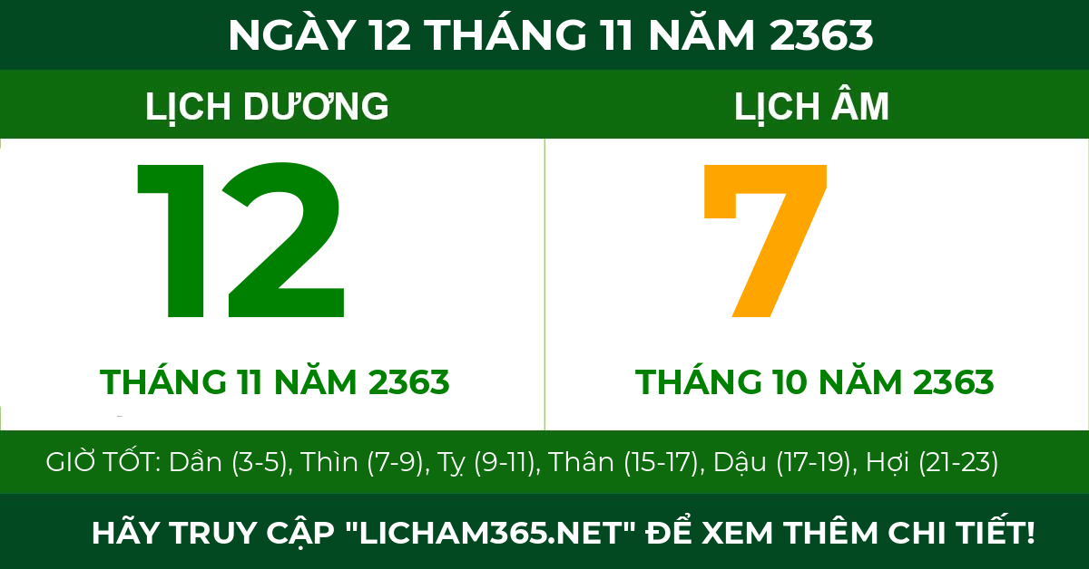 lịch âm ngày 12 tháng 11 năm 2363