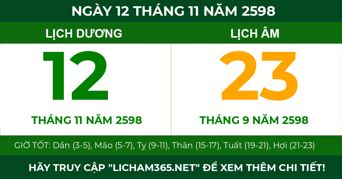 lịch âm ngày 12 tháng 11 năm 2598
