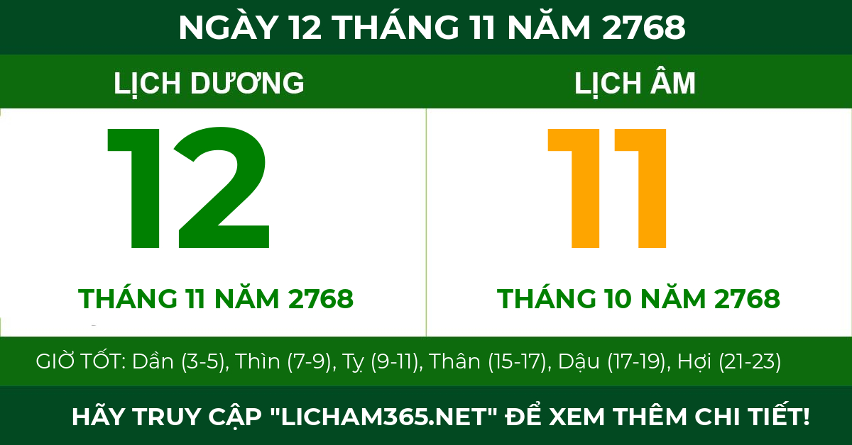 lịch âm ngày 12 tháng 11 năm 2768
