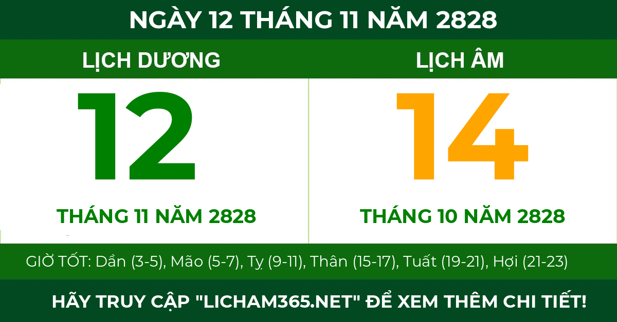 lịch âm ngày 12 tháng 11 năm 2828