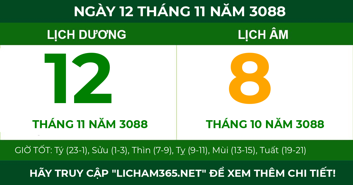 lịch âm ngày 12 tháng 11 năm 3088