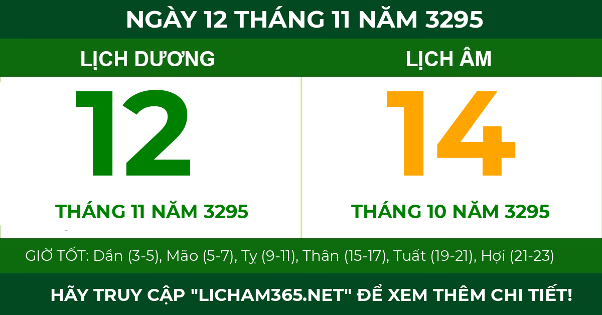 lịch âm ngày 12 tháng 11 năm 3295