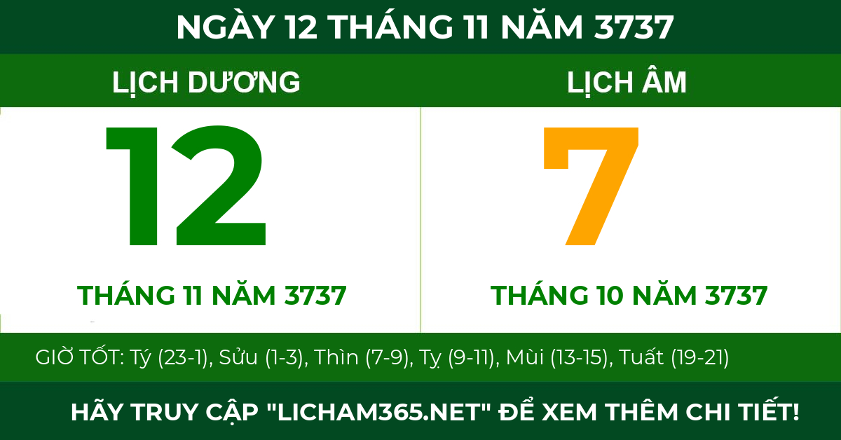 lịch âm ngày 12 tháng 11 năm 3737