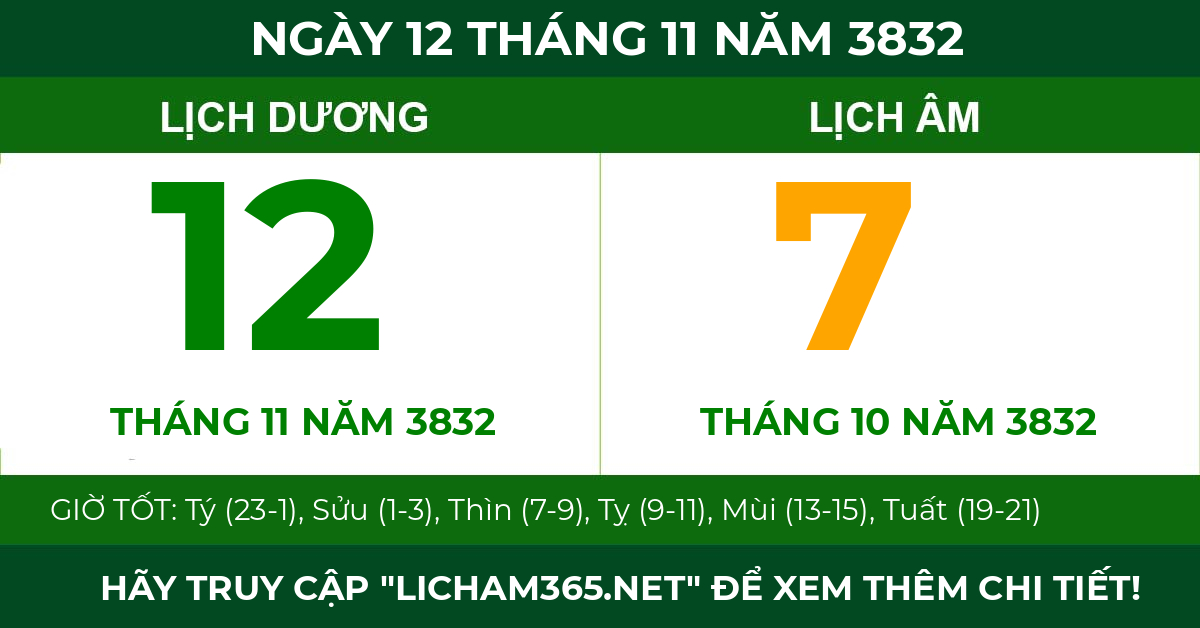 lịch âm ngày 12 tháng 11 năm 3832