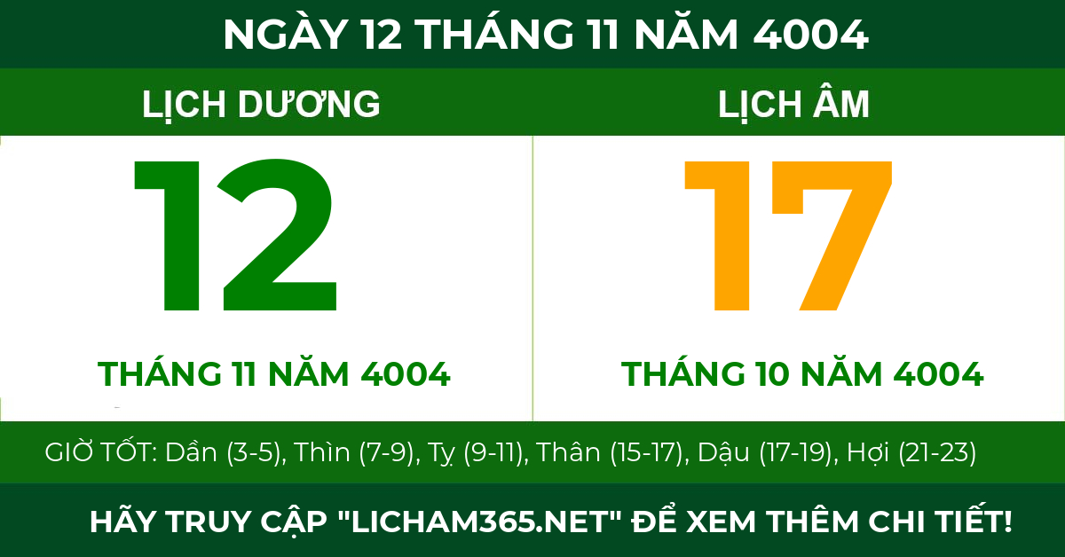 lịch âm ngày 12 tháng 11 năm 4004