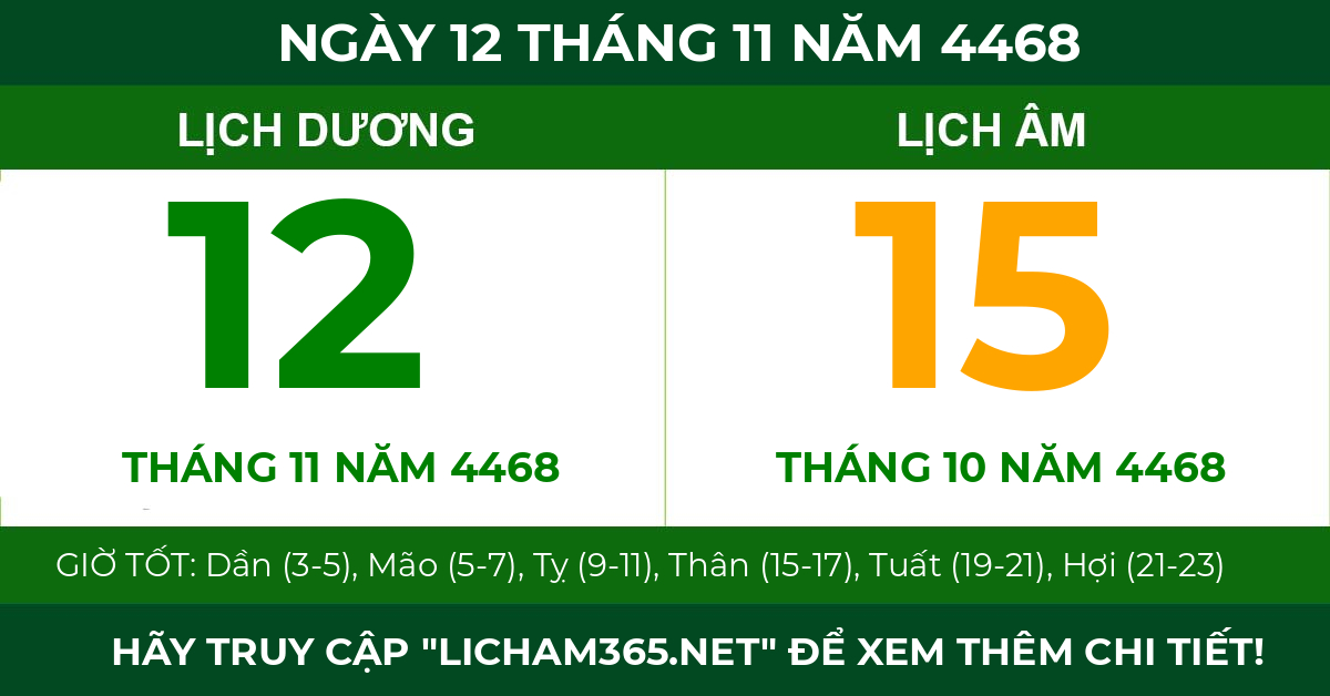 lịch âm ngày 12 tháng 11 năm 4468