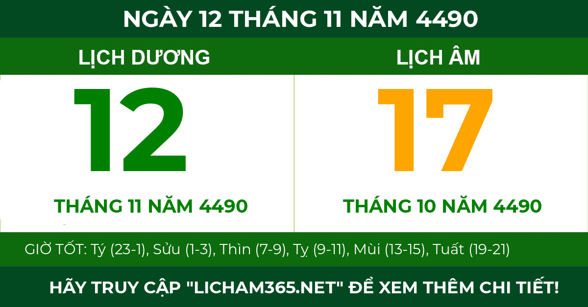 lịch âm ngày 12 tháng 11 năm 4490