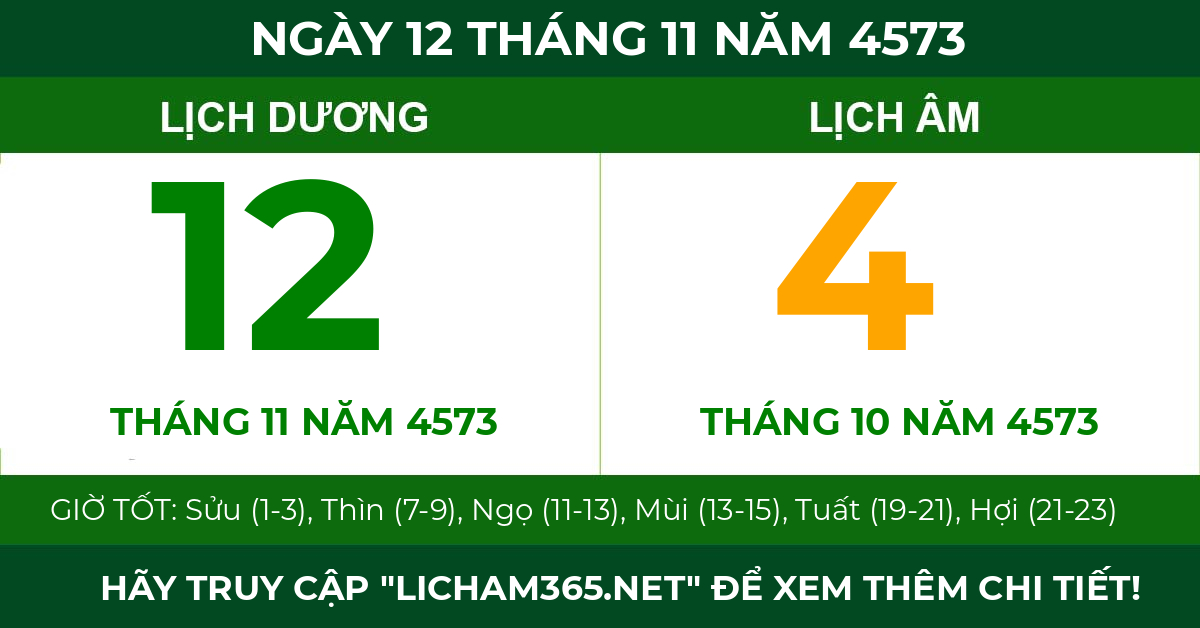 lịch âm ngày 12 tháng 11 năm 4573