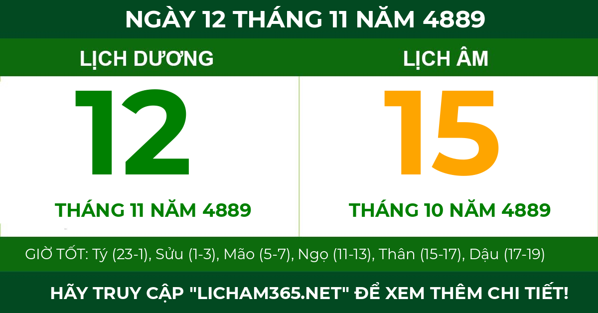 lịch âm ngày 12 tháng 11 năm 4889