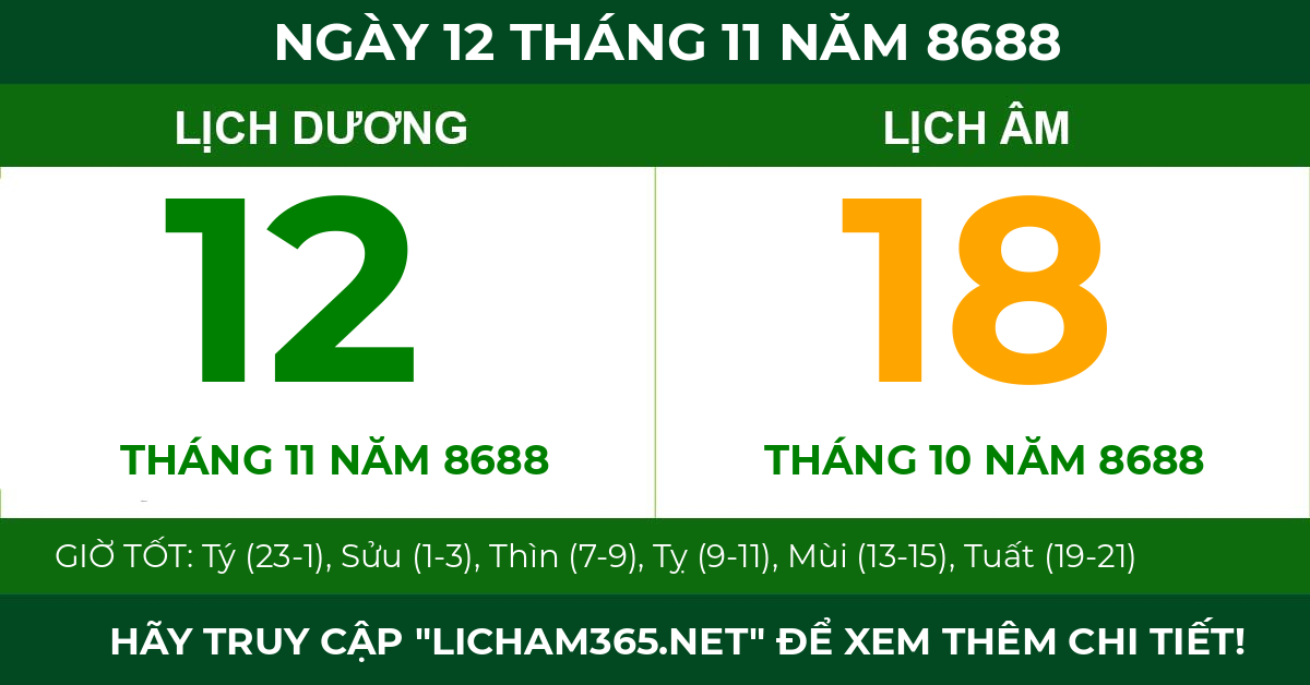 lịch âm ngày 12 tháng 11 năm 8688
