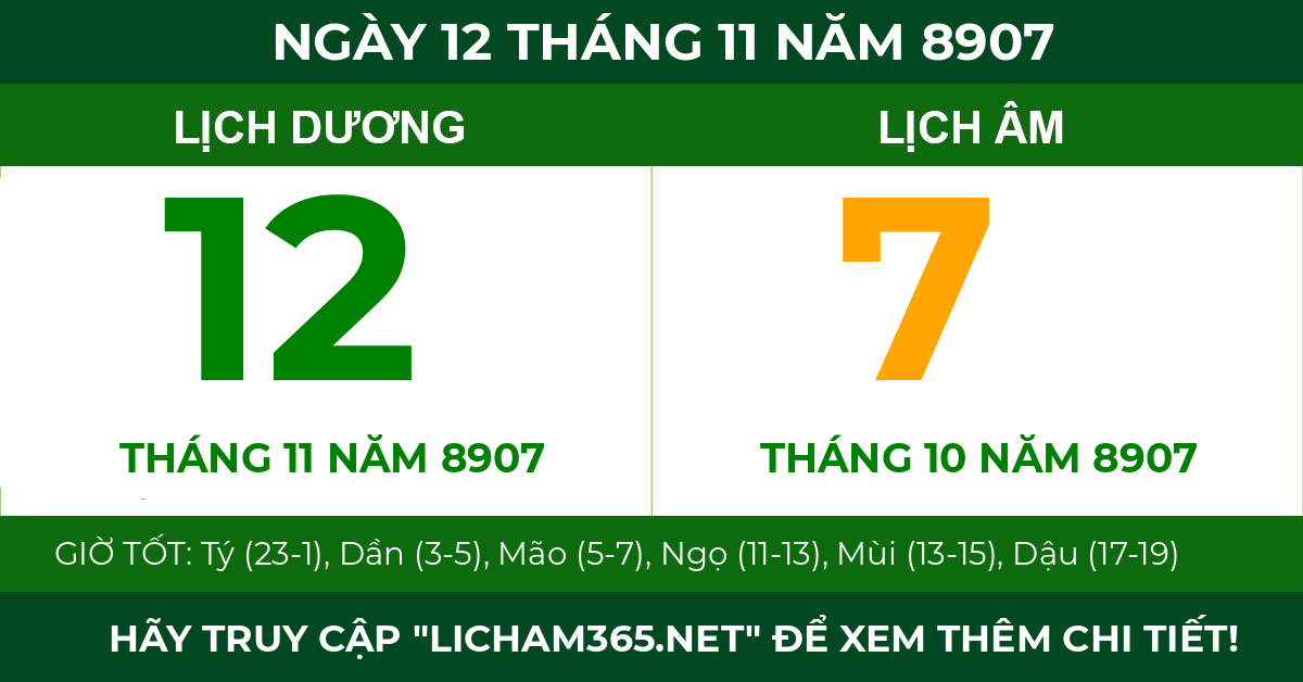lịch âm ngày 12 tháng 11 năm 8907