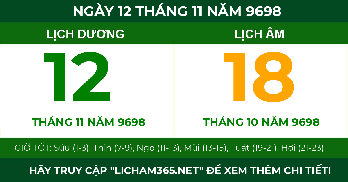 lịch âm ngày 12 tháng 11 năm 9698