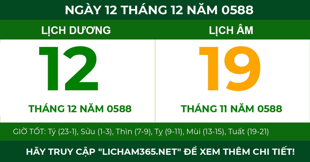 lịch âm ngày 12 tháng 12 năm 0588