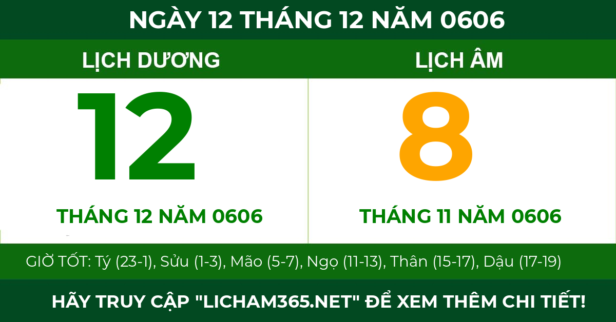 lịch âm ngày 12 tháng 12 năm 0606