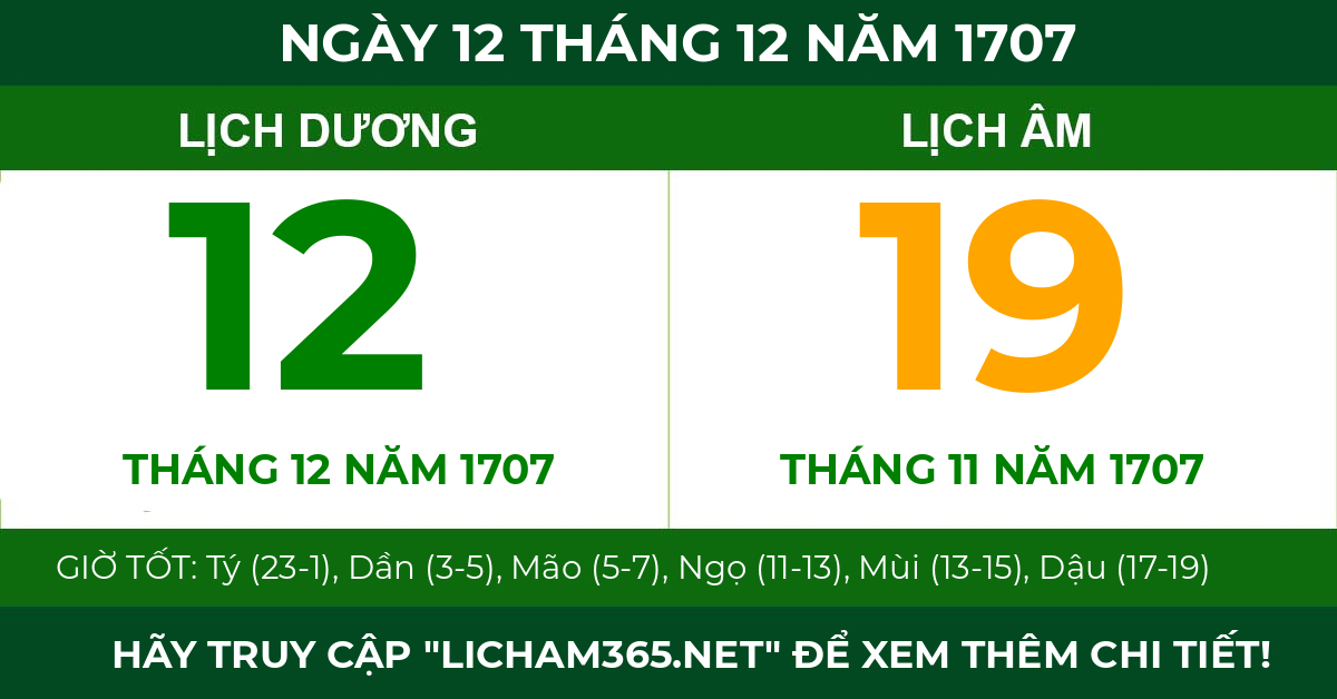 lịch âm ngày 12 tháng 12 năm 1707