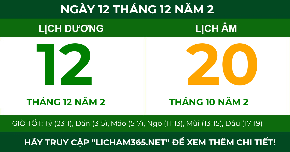 lịch âm ngày 12 tháng 12 năm 2