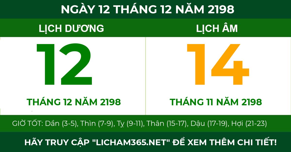 lịch âm ngày 12 tháng 12 năm 2198