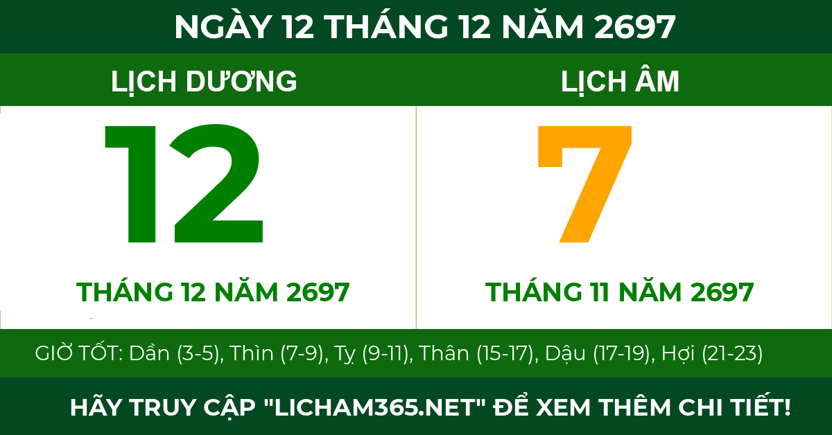lịch âm ngày 12 tháng 12 năm 2697