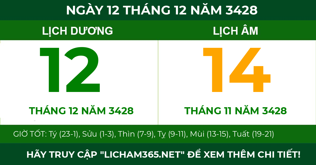 lịch âm ngày 12 tháng 12 năm 3428