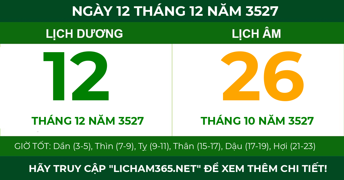 lịch âm ngày 12 tháng 12 năm 3527