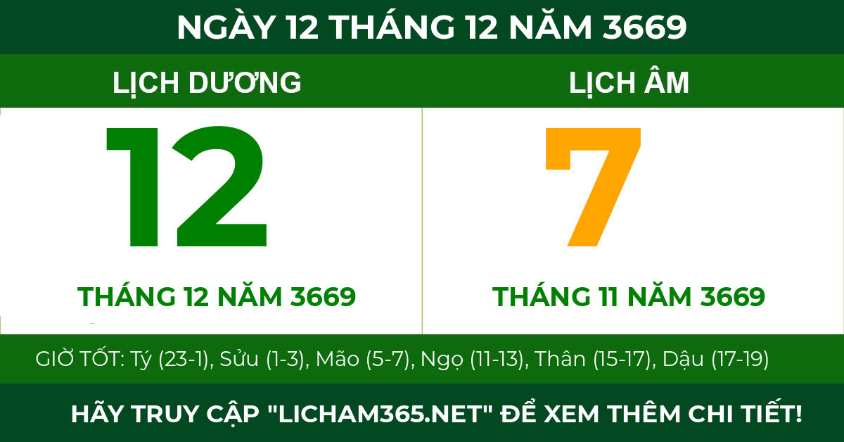lịch âm ngày 12 tháng 12 năm 3669