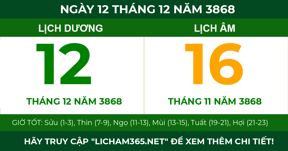 lịch âm ngày 12 tháng 12 năm 3868