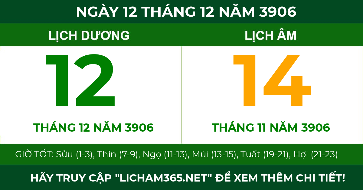 lịch âm ngày 12 tháng 12 năm 3906