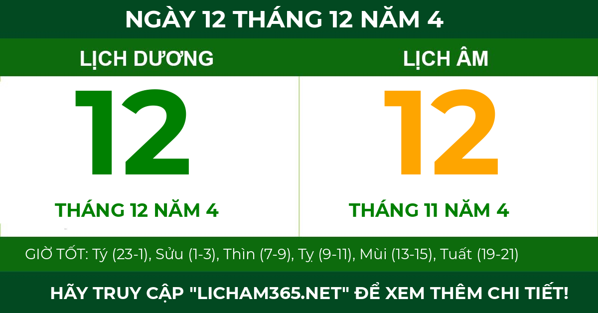 lịch âm ngày 12 tháng 12 năm 4