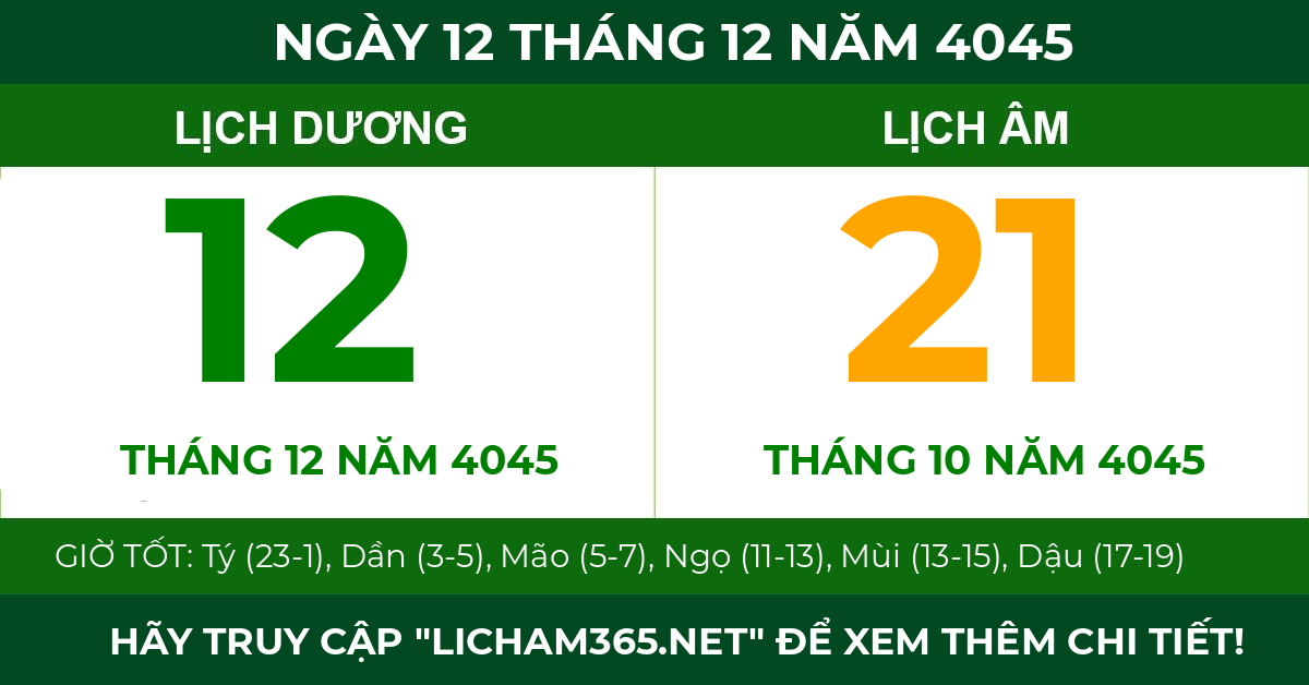 lịch âm ngày 12 tháng 12 năm 4045