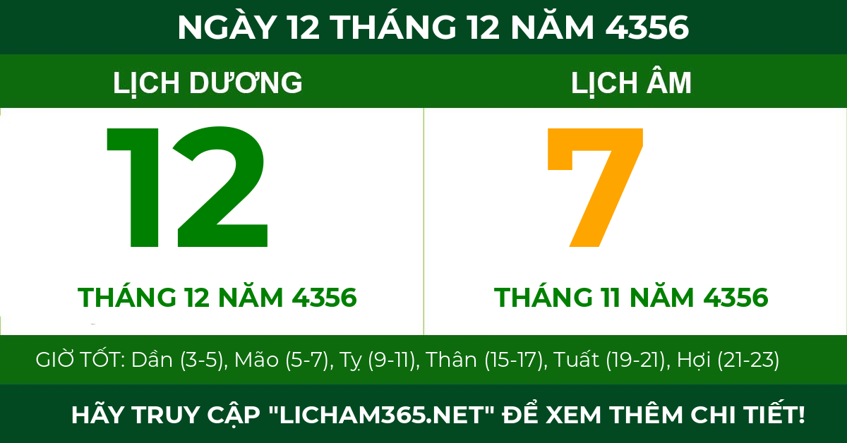 lịch âm ngày 12 tháng 12 năm 4356
