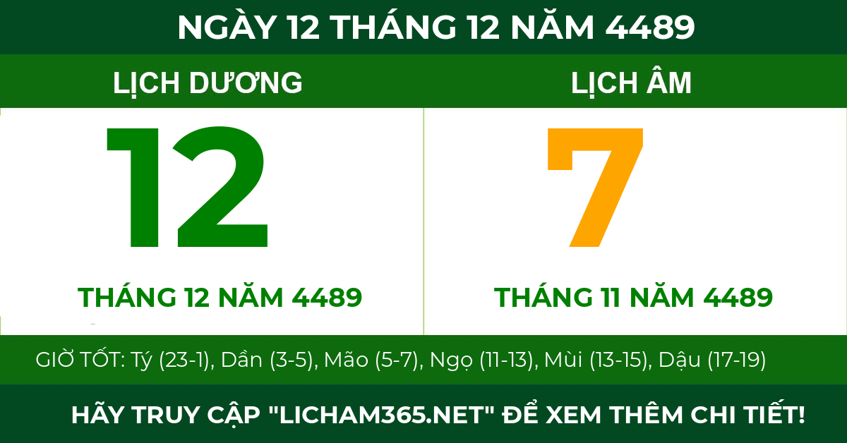 lịch âm ngày 12 tháng 12 năm 4489
