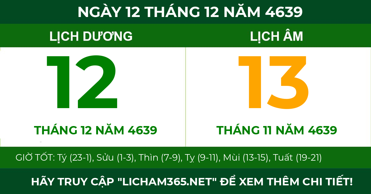 lịch âm ngày 12 tháng 12 năm 4639