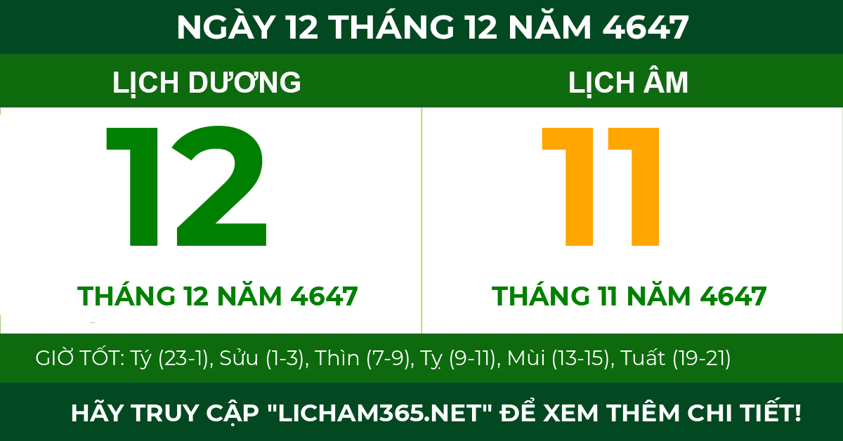 lịch âm ngày 12 tháng 12 năm 4647