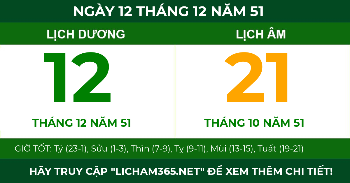 lịch âm ngày 12 tháng 12 năm 51