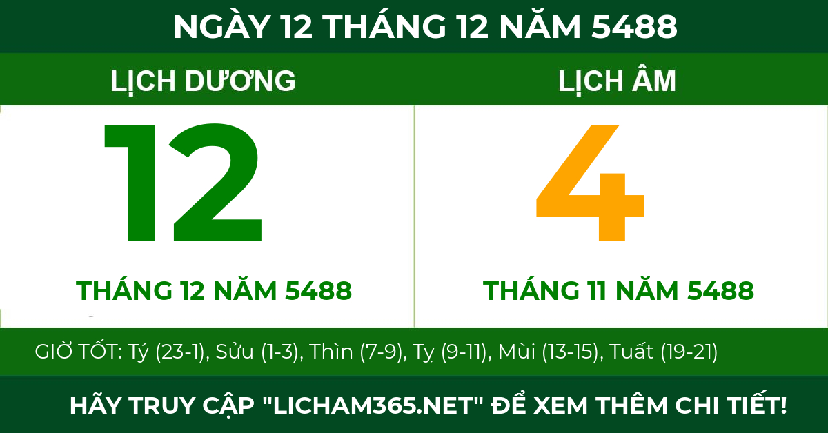 lịch âm ngày 12 tháng 12 năm 5488