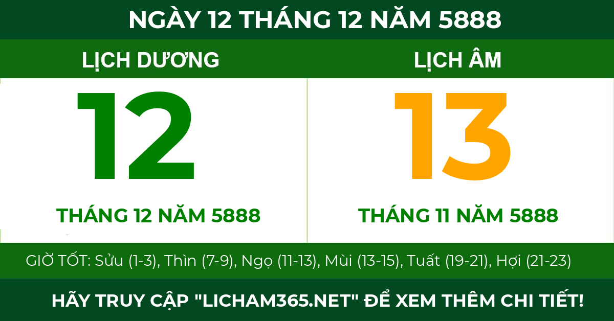 lịch âm ngày 12 tháng 12 năm 5888