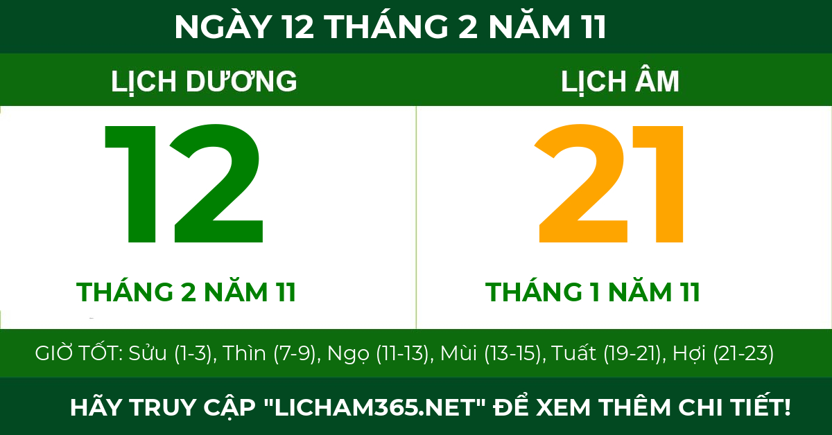 lịch âm ngày 12 tháng 2 năm 11