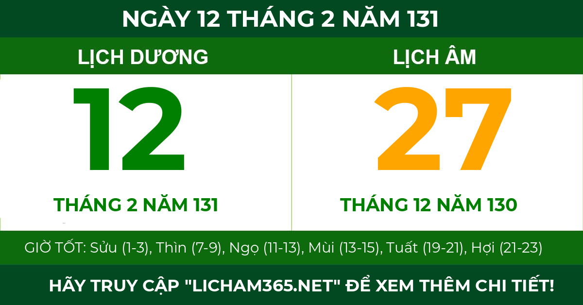 lịch âm ngày 12 tháng 2 năm 131