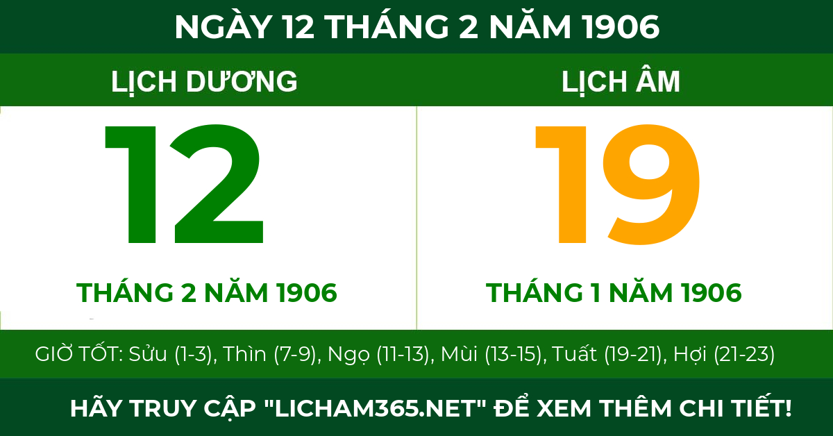 lịch âm ngày 12 tháng 2 năm 1906