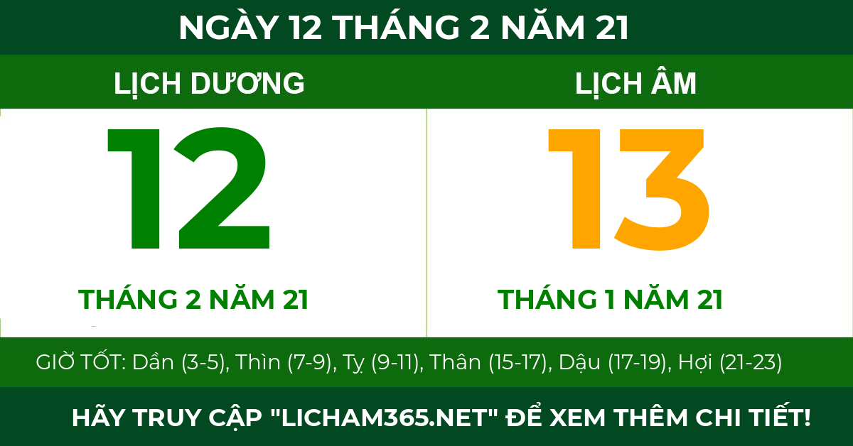 lịch âm ngày 12 tháng 2 năm 21