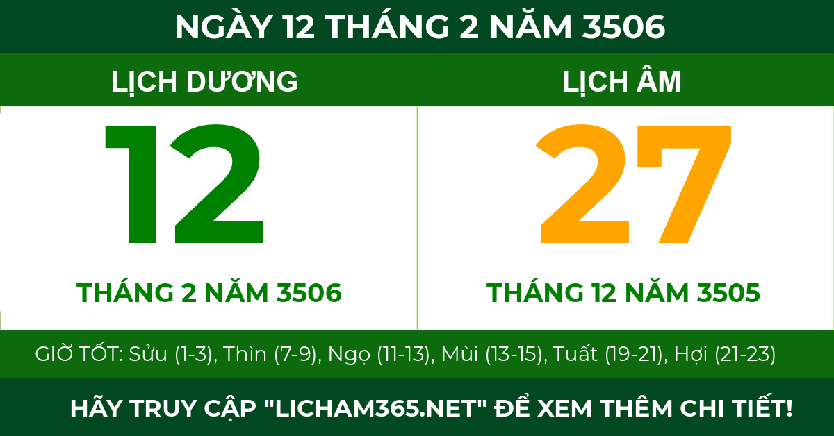 lịch âm ngày 12 tháng 2 năm 3506