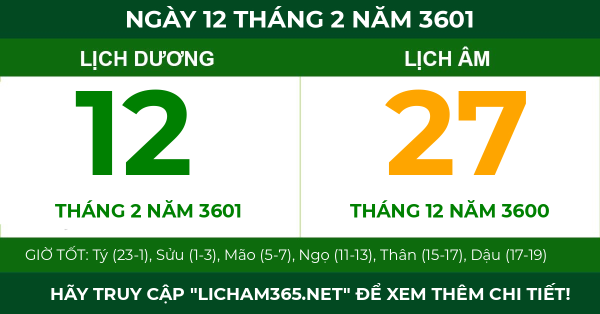 lịch âm ngày 12 tháng 2 năm 3601