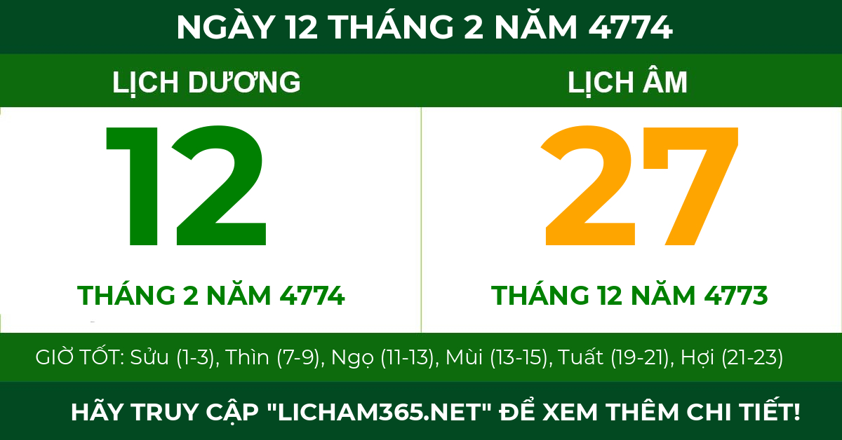 lịch âm ngày 12 tháng 2 năm 4774