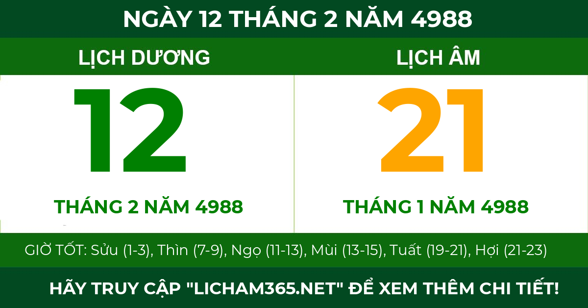 lịch âm ngày 12 tháng 2 năm 4988