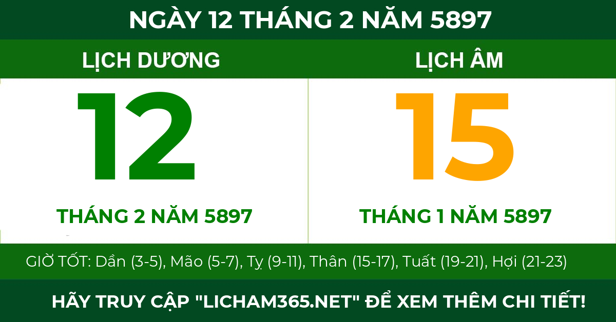 lịch âm ngày 12 tháng 2 năm 5897