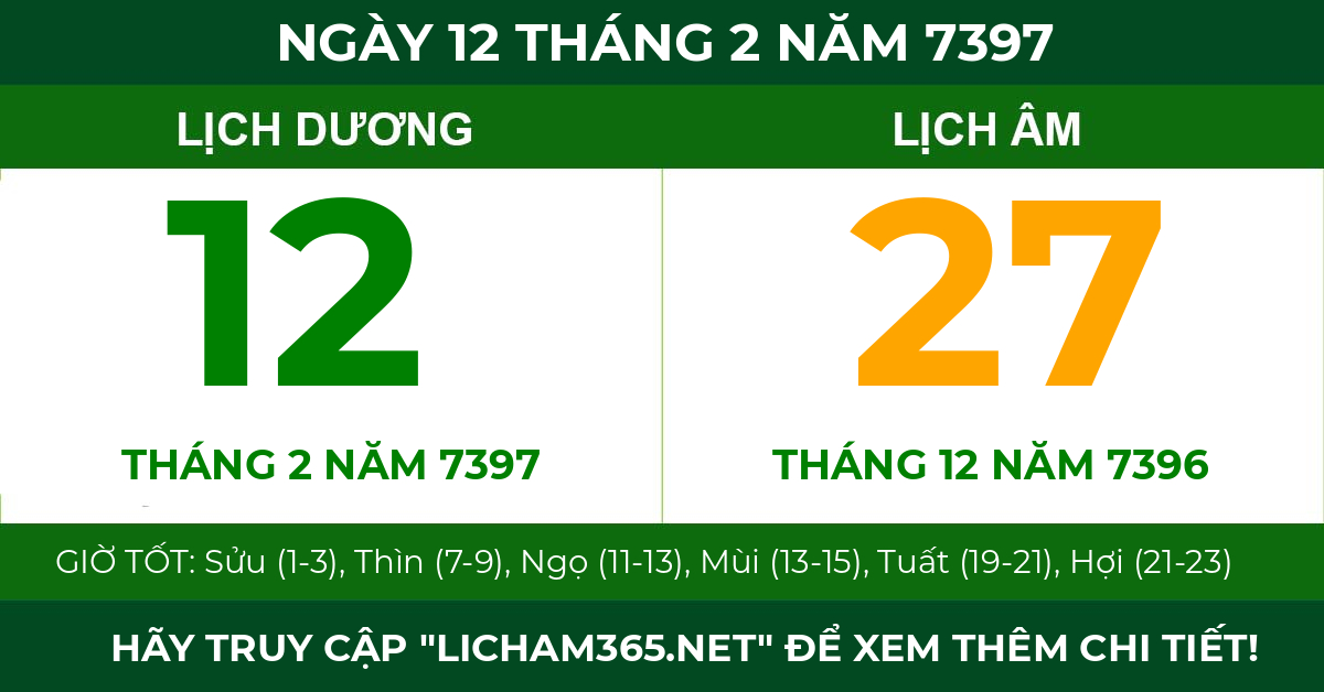lịch âm ngày 12 tháng 2 năm 7397