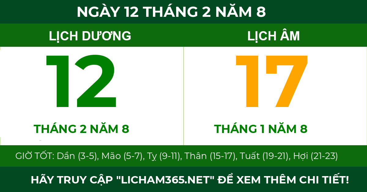 lịch âm ngày 12 tháng 2 năm 8